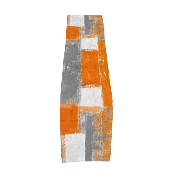 European Style Table Runner,Orange and Grey Table Runner,Farmhouse Abstract Art Painting Table Runners for Dinner Table Parties Holiday Decor