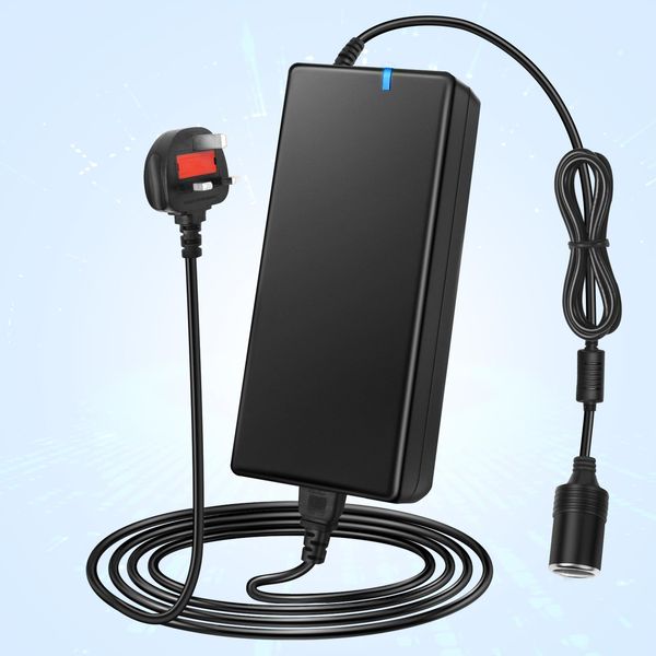 LightingWill Mains to 12V Adapter, 12V 8A Power Supply Car Socket with UK Plug, AC 240V to DC 12V Transformer, Universal Car Charger Converter for Car Accessories, Household
