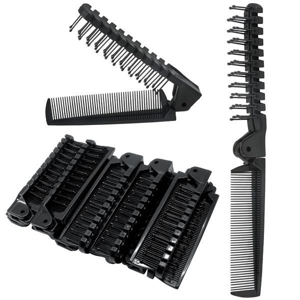 Qjaiune 24PCS Travel Foldable Brush Comb Portable Folding Comb, Anti-Static Hair Comb Mini Pocket Comb, Double Headed Hair Brush Hairdressing Tools Plastic Folding Comb for Men Women (Black)