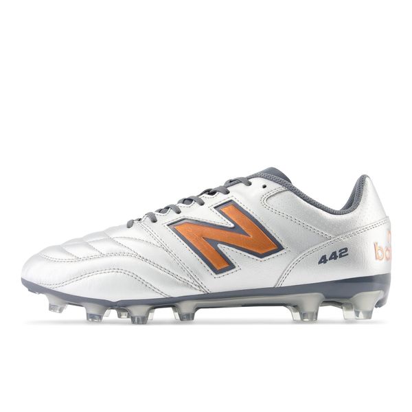 New Balance 442 TEAM HG MS42H Men's Soccer Cleat, Full Grain Leather, SV2 (SILVER)