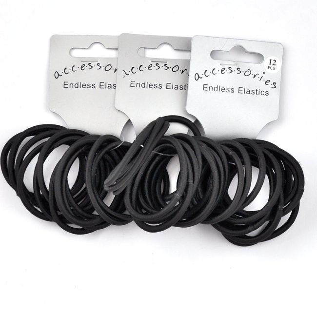 36 x Black Endless Hair Elastics/ Bobbles - Snag Free