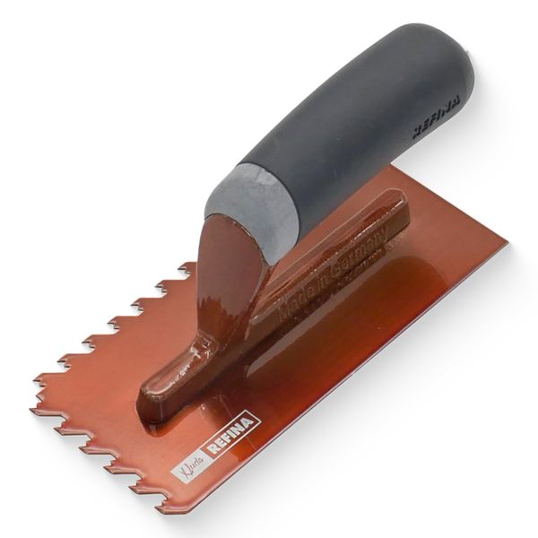 Refina NotchTile Copper Adhesive Spreading Notched Tiling Trowel Right Handed 8" (200mm) with 6mm Notches - 2021906R