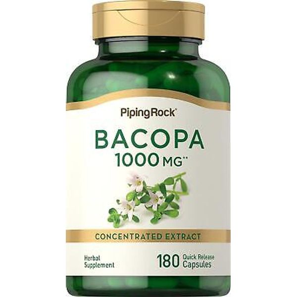 Bacopa Monnieri 1000 Mg Brahmi Leaf Brain Memory Boost Stress Prevent, 180 Caps