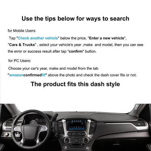 Yiz Dashboard Mat Dash Cover Custom Fit for 2015-2020 Chevy Chevrolet Tahoe Suburban/GMC Yukon Without Forward Collision Alert, Without Head Up Display (Black) J133