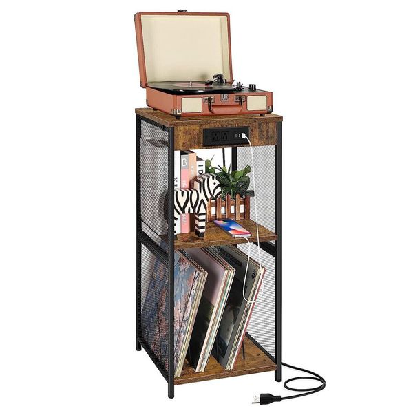 3-Tier Record Player Stand Storage Rack Turntable w/USB Ports Nightstand Table