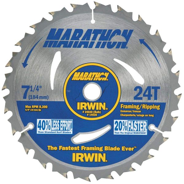 Irwin 14030 / 24030 Marathon 7-1/4-Inch 24-Tooth Circular Saw Blade,10 Pack