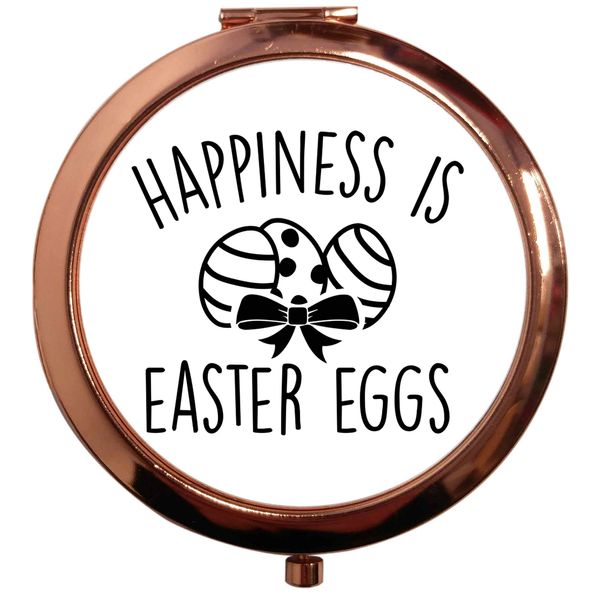Flox Creative Rose Gold Circle Compact Mirror Happiness is Easter Eggs