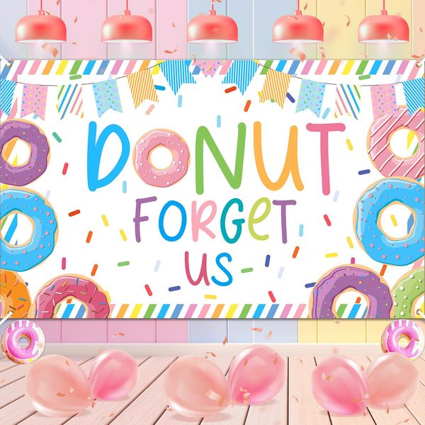 Retirement Party Decorations Donut Forget Us Banner Backdrop Farewell Donut Going Away Career Change Retirement Party Decorations for Coworker Employee Friend Goodbye Party Supplies