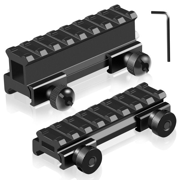 Picatinny Riser Mounts, FENTUK 1 Inch High Profile & 1/2 Inch Low Profile 8 Slots Picatinny Rail Riser Mount with See Through Design for Scopes Optics Red Dots - 2 Pack (Include 1" & 0.5" Riser Mount)