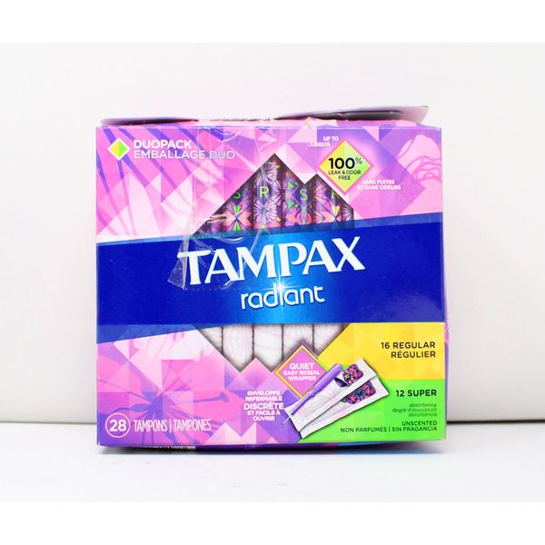 Tampax Radiant Assorted Plastic Tampons Unscented 28 Count