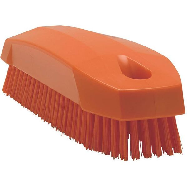 Vikan 64407 Stiff Nail Scrubbing Brush Clean Bathroom Kitchen Upholstery Fabric 13cm x 5cm x 4cm, Orange