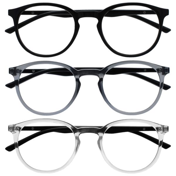 OPULIZE Met 3 Pack Blue Light Blocked, Black / Grey Black / Clear Black