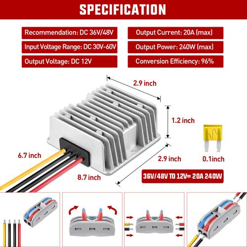 Nilight 48V 36V to 12V Voltage Converter 240W 20A Regulator Step Down to 12VDC Waterproof DC Convert Reducer Power Supply Transformer Module for Golf Cart Scooters
