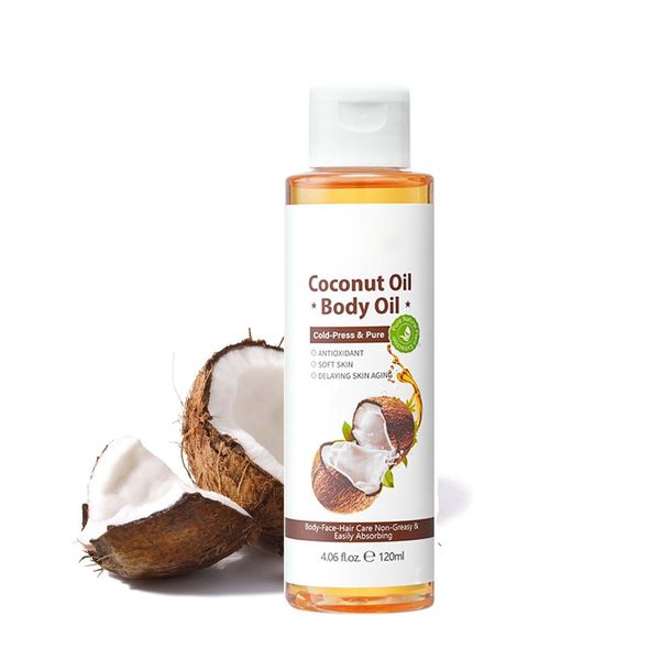 Trendyfave Coconut Body Oil, Cold Pressed Coconut Oil, Natural Coconut Oil, Body Moisturiser, Coconut Oil for Skin, Hydration for Dry Skin, Massage Oil, Body Oil for Women and Men 120ml