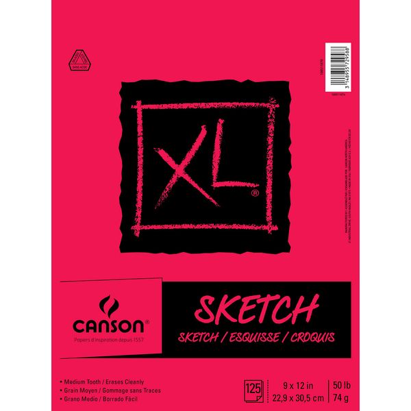 Canson XL Series Sketchbook, Foldover Pad, 9x12 inches, 125 Sheets (50lb/74g) - Artist Paper for Adults and Students - Graphite, Charcoal, Pencil, Colored Pencil