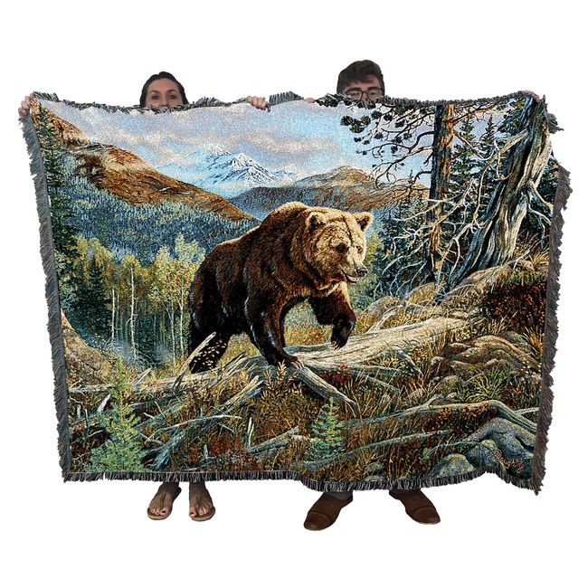 Over The Top Brown Bear - Terry Doughty - Blanket Throw Woven from Cotton - Made in The USA (72x54)