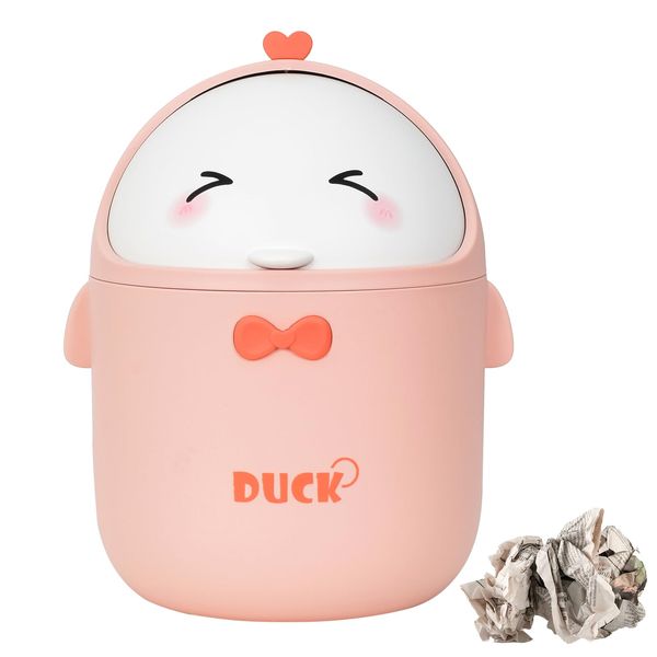 Mini Desktop Trash Bin, Small Wastebasket Bin with Lid, Mini Little Cute Chicken Trash Bin, Mini Portable Table Dustbin, for Home Office Kitchen Vanity Tabletop Bedroom Bathroom, 11*11*18.5cm (pink)