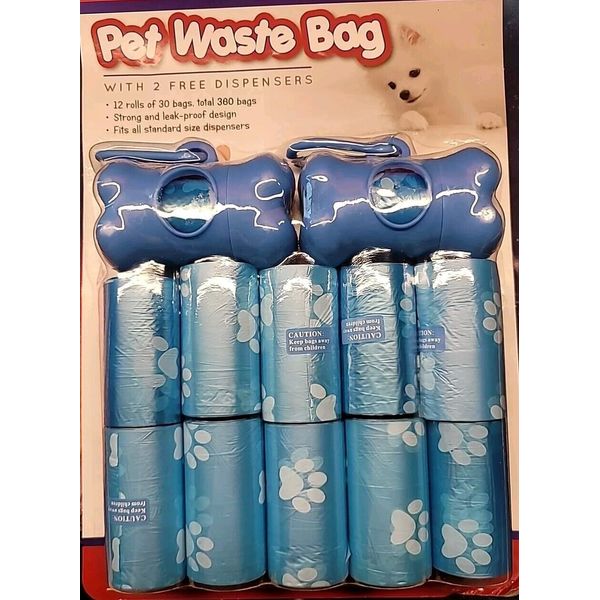 FRITZ & FRIENDS Pet Waste Bags, 360 total bags with 2 FREE DISPENSERS Blue