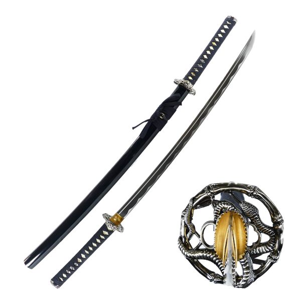 Makoto Handmade Sharp Katana Samurai Sword 40" - Serpent Cobra Snake Tsuba (Black)