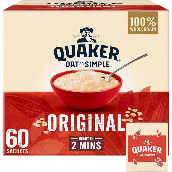 Quaker Oat ORIGINAL So Simple Porridge 60x36g | Packaging May Vary| 100% Wholegrain | Oat so Simple | Family & Share Pack | Ready in 2 Mins | Sold by Essential Products