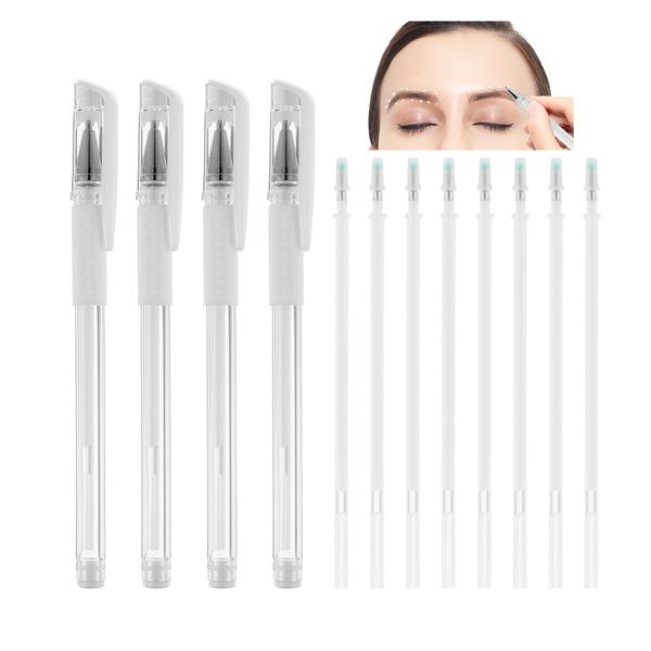 Eyebrow Mapping Pen Microblading Eyebrow Pen Microblading Pen Skin Marker Pen Eyebrow Makeup Position Mapping Mark Tools for Eyebrow Lip Skin Artists Marking Pen (4 pens + 8 replacement refills)