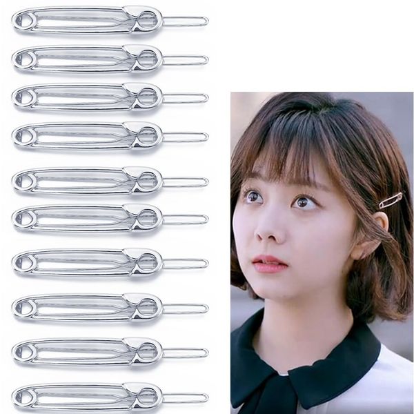 Silver Safety Pin Hair Clips Y2K Hair Accessories Goth Hair Clip for Women 10 Pcs Metal Safety Pin Shape Hairpins Non Slip Punk Gothic Paper Clip Hair Pin Accessories