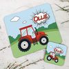 Children's Personalised Tractor Theme Placemat & Coaster Set for Boys