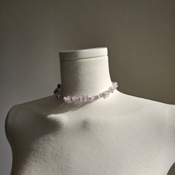 Purple fragrance necklace amethyst opal freshwater pearl necklace made of surgical steel February birthstone necklace