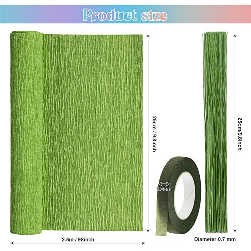 Gersoniel 57 Pieces Crepe Paper Flower DIY Kits 6 Rolls 35g Crepe Paper Rolls 50 Pcs Floral Iron Wire 1 Roll 50 Meter for Birthday Party Wedding (Pink Series, Green)