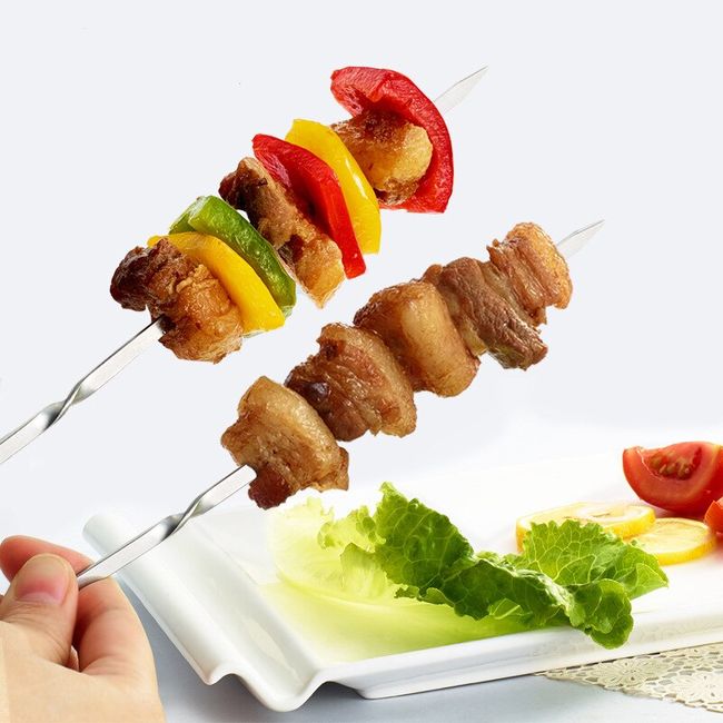 Reusable Skewers for Barbecue Grill Stainless Steel Skewers Shish Kebab BBQ  Camping Flat Forks Gadgets Kitchen Accessories Tools