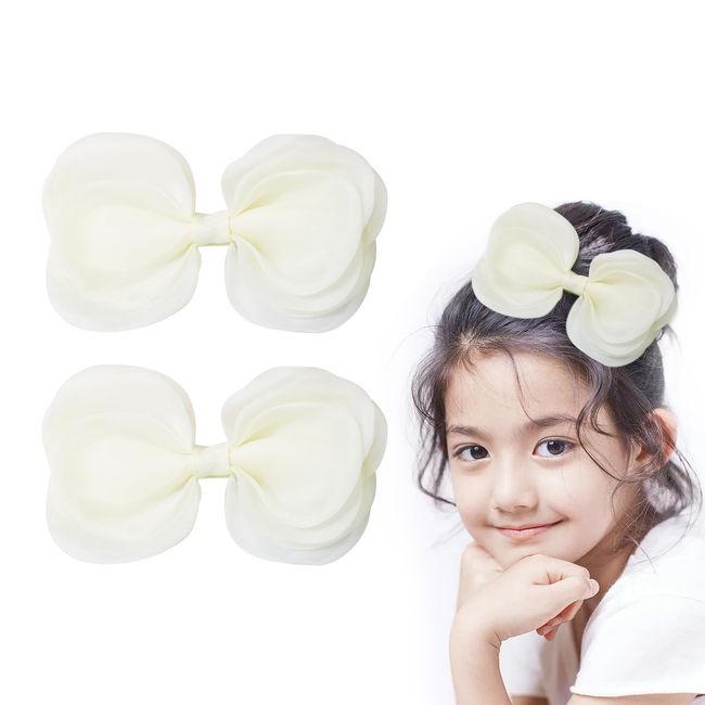 2Pcs 4.5 Inch Hair Bows Beige Bow Hair Clips Hair Accessories For Women and Girls, Beige Bows for Hair