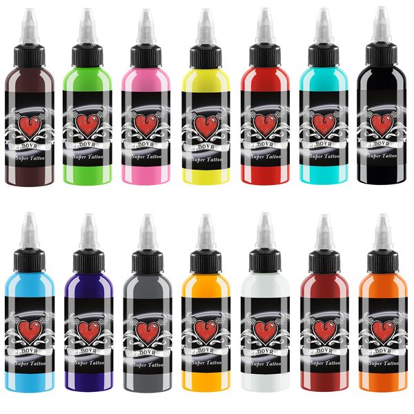 DLD14PCS All Purpose Tattoo Ink - Vegan 1oz (30ml) LOT Dazzling Tattoo Supplies Dynamic Pigment Color Line -Tattoo Ink Set - Surprise Gift14.