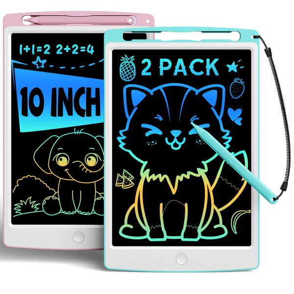 bravokids 2 Pack LCD Writing Tablet for Kids Toys, 10 Inch Colorful Erasable Doodle Board Drawing Pad for Kids, Car Trip Educational Toys Christmas Gift for 3 4 5 6 7 Girls Boys Toddlers