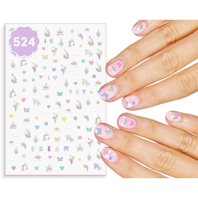 xo, Fetti Kids Unicorn Nail Stickers - 524 Decals | Birthday Girl Party Favors, DIY Home Activity, Gift, Cute Nail Transfer, Rainbow, Butterfly, Easter Basket