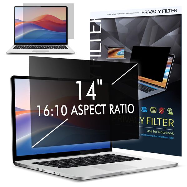 LAMA 14 Zoll Laptop Blickschutzfolie Blickschutzfilter Sichtschutzfolie Abnehmbarer Sichtschutz Displayschutz, Sichtschutzfilter Privacy Filter, Anti-UV/Anti Blaulicht/Blendschutz/Augenschutz(16:10)