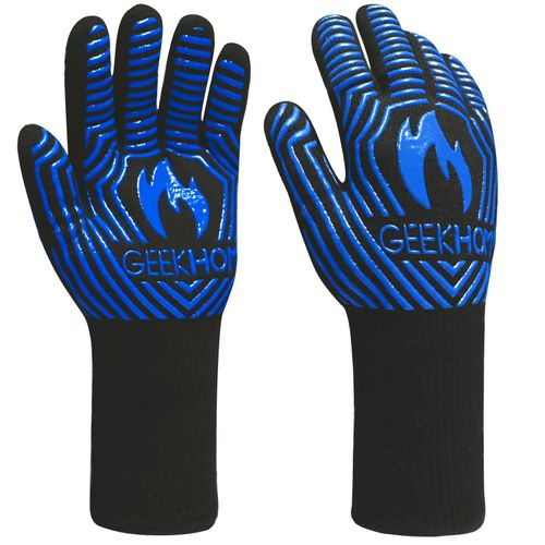 GEEKHOM BBQ Gloves, 1472 ℉ Heat Resistant Silicone Gloves EN407 Certified 13 Inch Non-Slip Kitchen Safe Gloves Professional Weber Fireplace Barbecue Accessories for Cooking Grilling, Baking