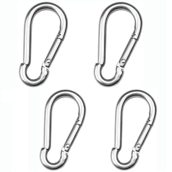 4 Pieces - Locking Carabiners (M6) Stainless Steel Chain Clip Hook for Travel, Camping, Hammock, Hiking, Fishing,Dog Leash Keychain