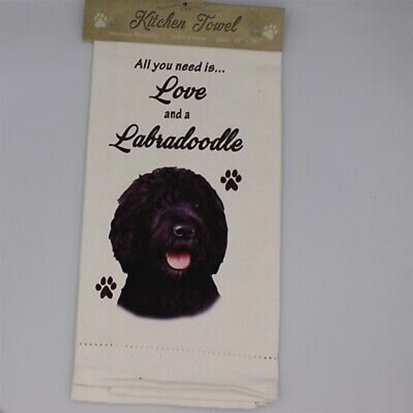 E&S Pets Kitchen Tea Towel Black Labradoodle Dog Breed 100% Cotton