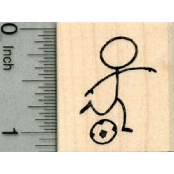 Soccer Stick Figure Rubber Stamp, Player with Ball