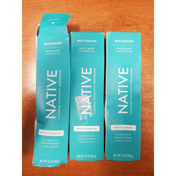 3 Pk: Native Whitening Toothpaste 4.1oz Wild Mint No Fluoride (Exp 4/26) W2C
