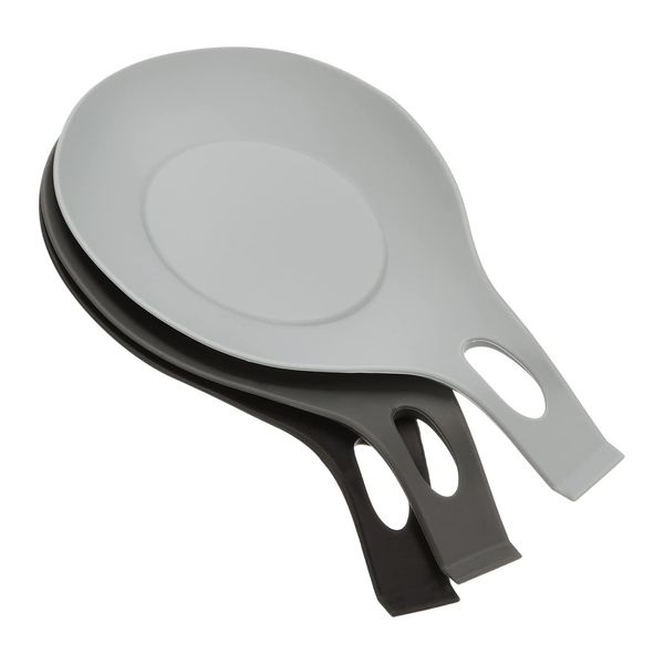 sourcing map Silicone Spoon Rest, 7.68" x 3.74" Heat Resistant Kitchen Utensil Holder Spatula Ladle Rest for Counter Stove Top, Black/Light Gray/Dark Gray 1Set