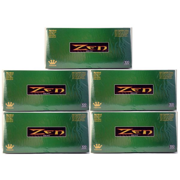 5 Boxes Zen Smoke 100 mm 100's Size Cigarette Filter 1,000 Tubes Menthol 3135-5