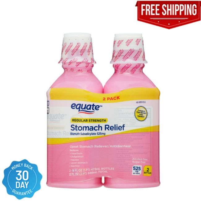 Equate Upset Stomach Relief Bismuth Liquid Regular Strength 16 fl oz 2 Pack