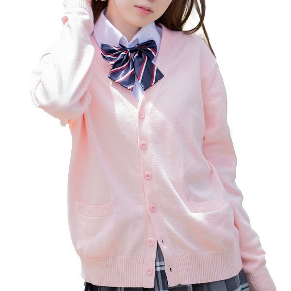 CLASSE School Knit Cardigan, Vest, Sweater, Student Uniform, Spring, Summer, Fall, Winter, Year-Round, Commuting to School, Solid Color, V-Neck, cardigan-pink