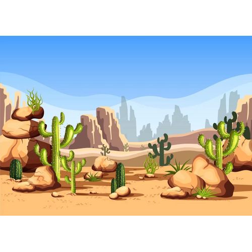BELECO 7x5ft Fabric Cartoon Desert Cactus Backdrop Western Cowboy Cactus Birthday Party Decoration Wildwest Saguaro Cactus Plants Desert Scene Background for Party Decor Baby Kids Portrait Photoshoot