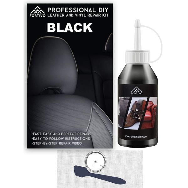 Black Leather and Vinyl Repair Kit - Furniture, Couch, Car Seats, Sofa, Jacket, Purse, Belt, Shoes | Genuine, Italian, Bonded, Bycast, PU, Pleather |No Heat Required | Repair & Restore