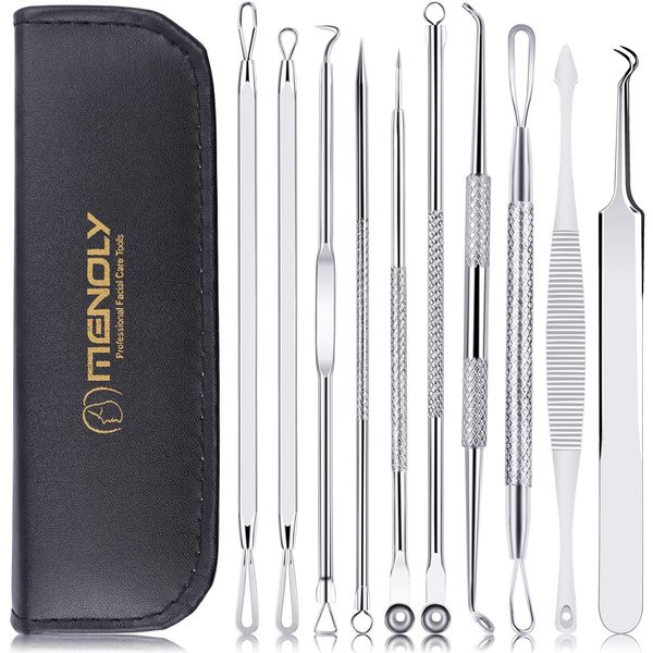 Blackhead Remover Pimple Popper Tool Kit 10 Pcs, Comedone Pimple Extractor Tool, Acne Kit for Blackhead, Whitehead Popping, Zit Removing(Silver)