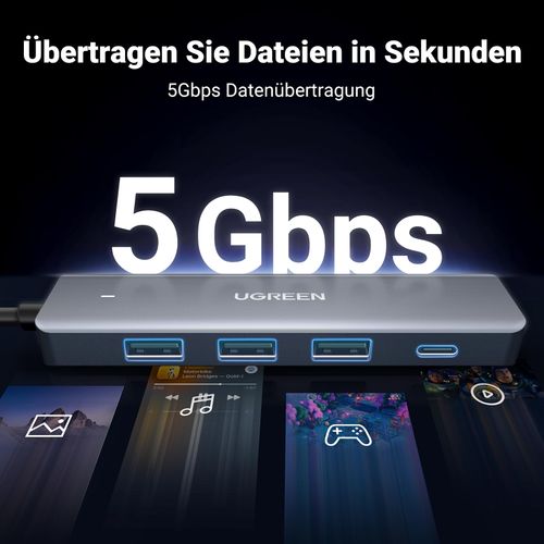 UGREEN 4-Port USB Hub 3.0 with 1 x USB C & 3 x USB 3.0 and 1 x USB C Power Supply Port, USB Splitter for MacBook, iMac, Surface, Dell, Thinkpad, USB Stick, Mobile HDD, Mouse, Keyboard and More (60 cm)