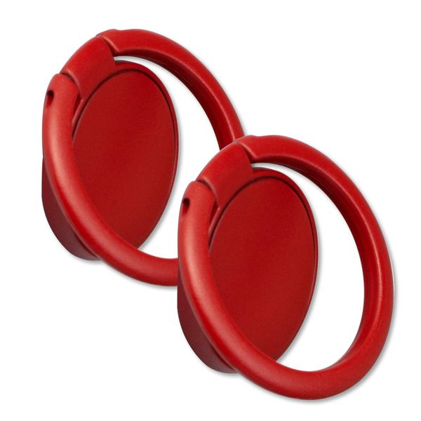 [2 Pack] Matte Finish Round Ultra-thin Cell Phone Ring Holder Stand,360 Degree Rotation and 180 Degree Adjustable Finger Ring Kickstand with Frosted Metal Phone Grip (Red)