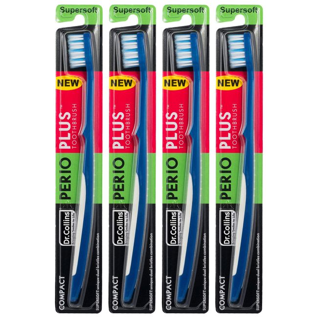 Dr. Collins Perio Plus Compact Toothbrush, (Colors Vary) (Pack of 4)
